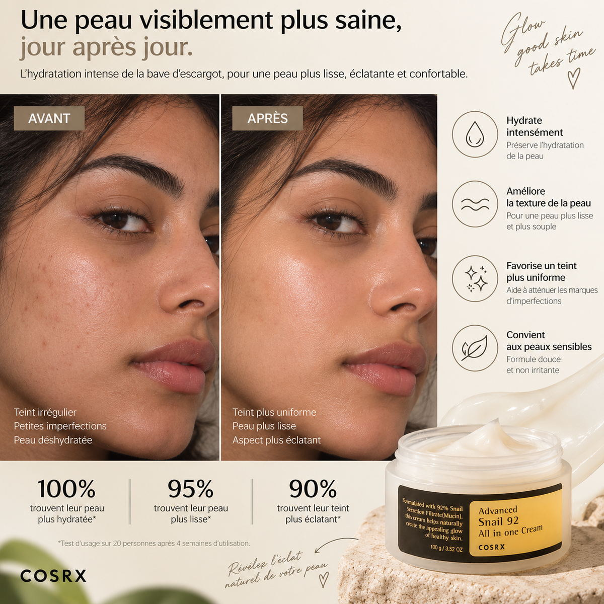 COSRX - Crème Tout-en-Un Snail 92, Réparatrice & Hydratante